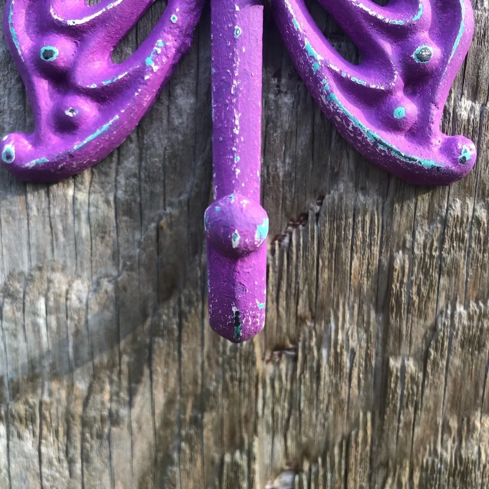 Upcycled Rustic Purple Cast Iron Butterfly Hook